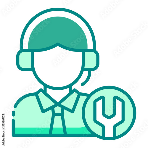 support green filled line icon for online tech help and user fix service