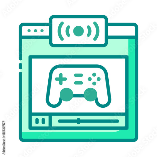 gaming green filled line icon for real time online game broadcast play