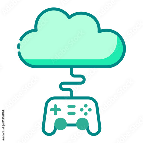 cloud gaming green filled line icon for online play and remote game