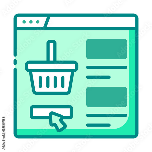 shopping green filled line icon for online product buy and checkout task