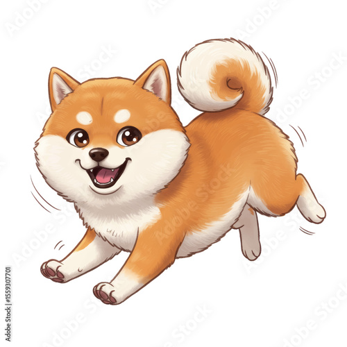 Happy Shiba Inu Running Vector Illustration Cute Japanese Dog Cartoon Art