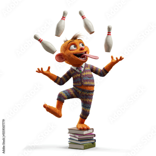 Monkey Juggling Bowling Pins Vector Illustration Cartoon Animal Circus Act