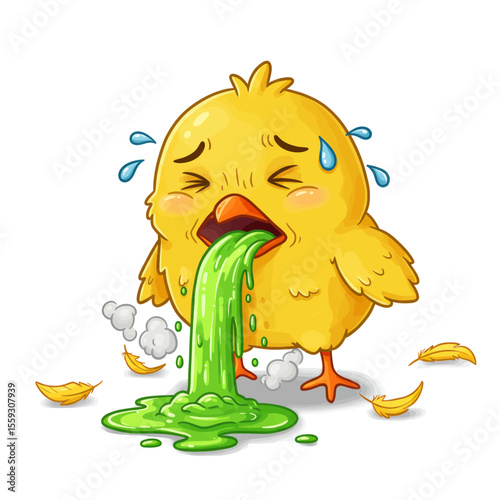Cartoon Fowl with Vomit and Tears