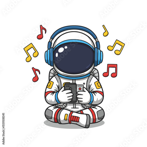 Cute Cartoon Astronaut with Smartphone Vector Art