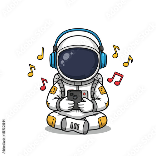 Astronaut Listening to Music Vector Illustration