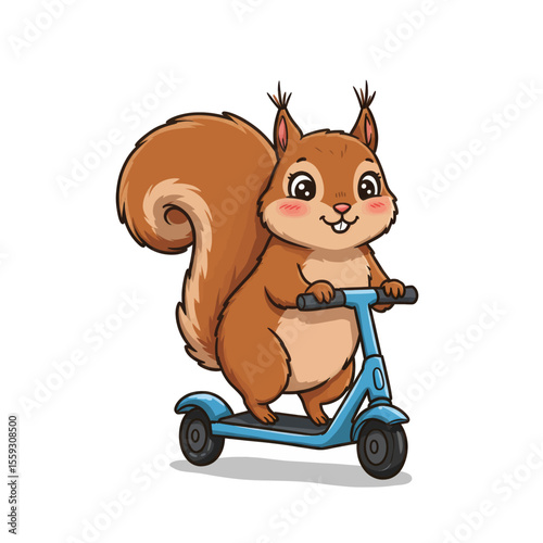 Happy Squirrel on Kick Scooter Vector Art