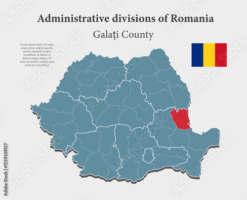 Tablou pe pânză Vector map of Romania - Galati County