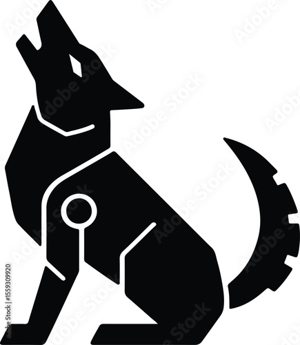 Silhouette robotic wolf howling futuristic black design vector Illustrator