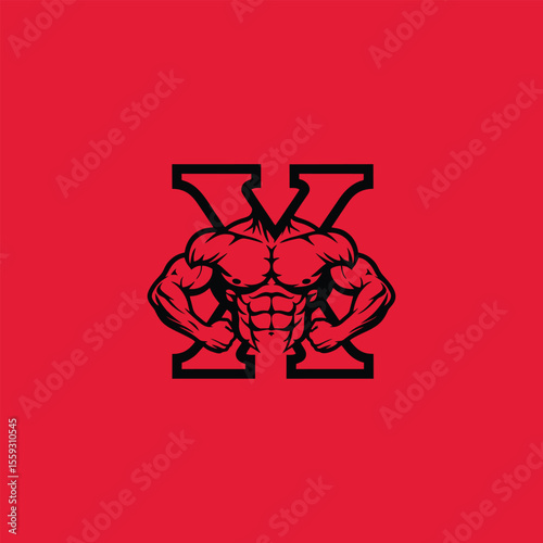 "Bodybuilder Inside Letter X Logo