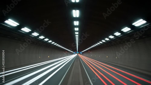 Light trails in a tunnel during nighttime drive