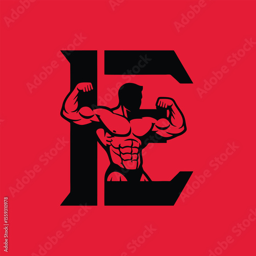 "Bodybuilder Inside Letter E Logo
