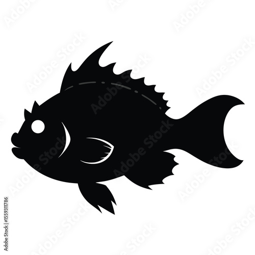 Silhouette of a Spiny Fish A Striking Black and White Illustration