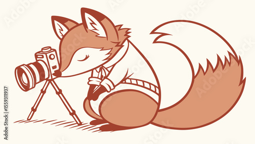 Cartoon Fox Photographer Taking Pictures with a Camera.