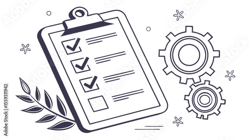 Checklist with Gears Illustrating Process Management.