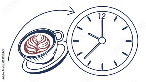 Coffee Break Time A Cup of Latte and Clock.