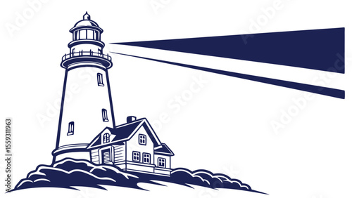 Coastal Lighthouse and Cottage Silhouette.