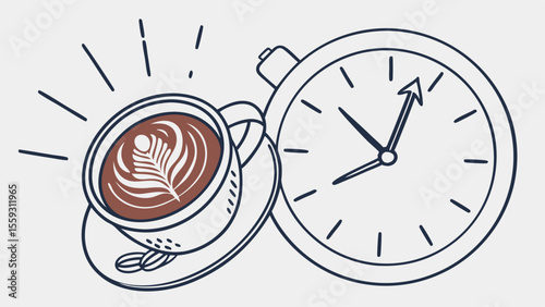 Coffee Cup and Clock Illustrating Time for a Break.