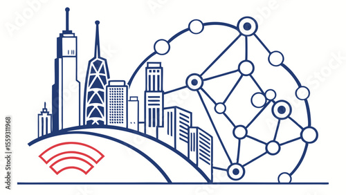 Connected City Skyline with Wireless Network.