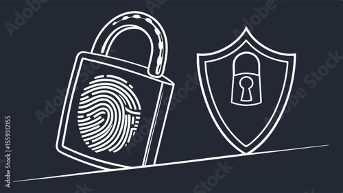 Digital Security Concept Featuring Fingerprint Lock and Shield.