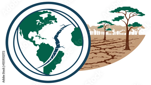 Earth and Deforestation Depicted in Stylized Illustration.