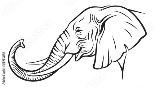 Elegant Line Art Illustration of an Elephants Head 1.