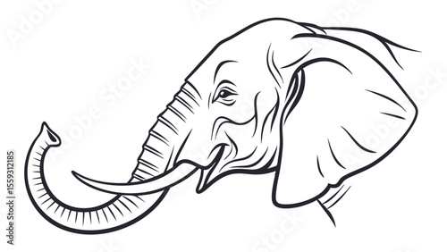 Elegant Line Art Illustration of an Elephants Head.
