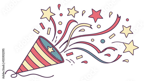 Festive Party Popper with Confetti and Streamers.