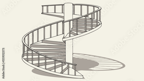 Illustrated Spiral Staircase with Railing and Central Column.