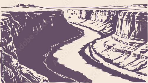 Majestic Canyon River Winding Through Rugged Cliffs.