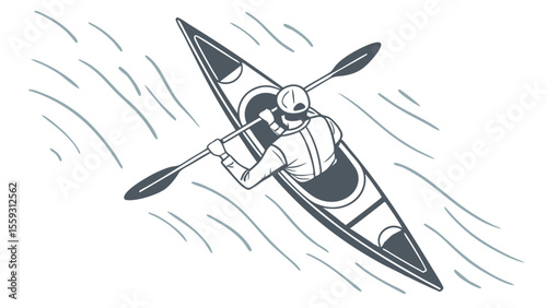 Man Kayaking on a River TopDown View.