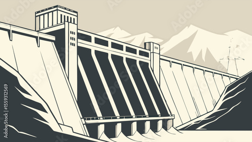 Majestic Hydroelectric Dam in Mountainous Terrain.