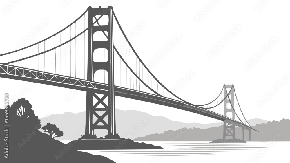 Fototapeta premium Silhouetted Golden Gate Bridge over Water.