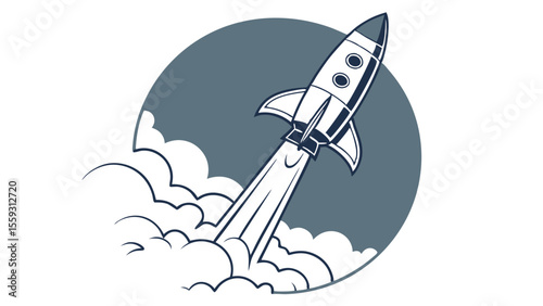 Retro Rocket Launching Through Clouds in a Circle.