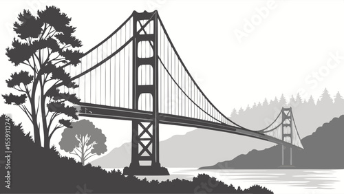 Silhouette of Golden Gate Bridge and Coastal Landscape.