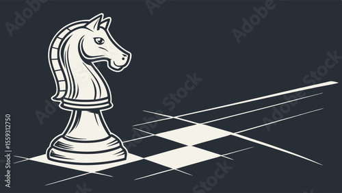 Single Chess Knight Piece on Checkered Board.