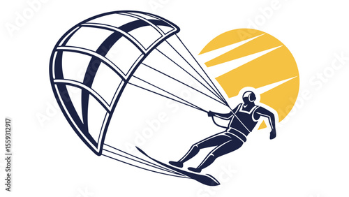 Windsurfer with Kite in Action.
