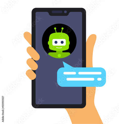 Chat bot Concept of technical support. Online robot icon for smartphone. idea of internet automatic dialog. Vector illustration, flat style. online shop conversation with chatbot.