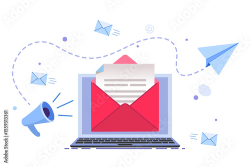 banner for online marketing and business. Sent email. paper airplane  and latter. Vector illustration on background.