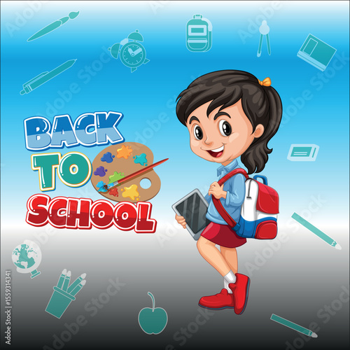 Back to school, online school banner, poster with educational elements vector illustration.
