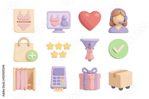 Colorful icons for online shopping and customer service themes