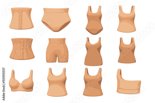 Assorted shapewear collection featuring corsets and seamless tops