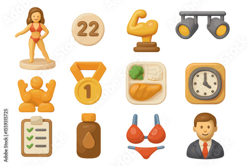 Fitness and health icons featuring various sport and wellness symbols