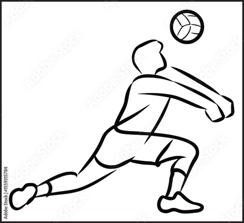 Volleyball Player Dig Line Icon - Sports Athlete Receiving Ball Outline