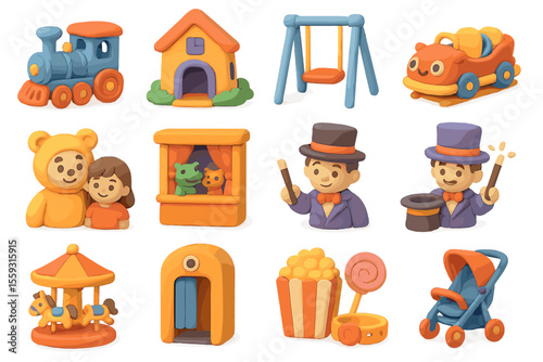 Clay carnival toys and dolls for kids: colorful and whimsical figures