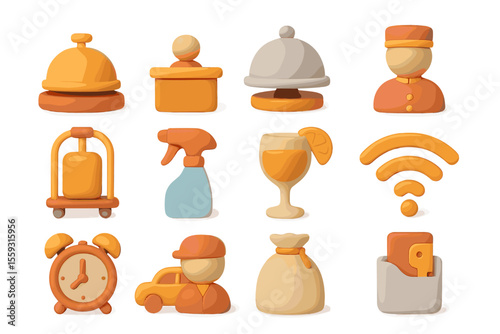 Colorful hotel service and amenities icons on gradient background