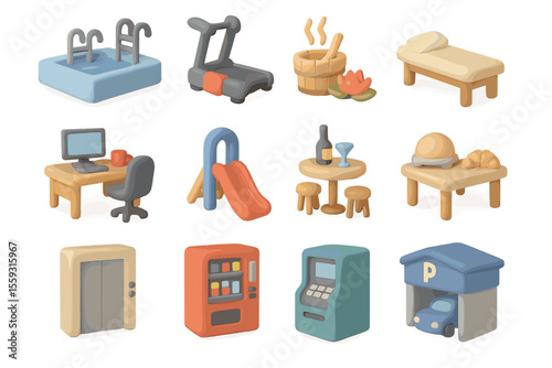 Colorful 3d icons of everyday objects in a grid layout