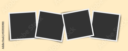 Four square Blank photo frame set . Realistic mockup collage with Layered effect. Template for branding, posters, mood boards, nostalgic design, photo album, scrapbook, social media, DIY projects
