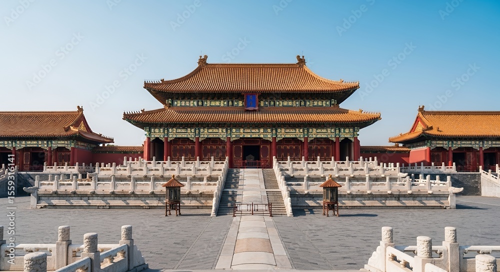 Fototapeta premium Ancient Asian Palace Architecture Historical Building Imperial Courtyard