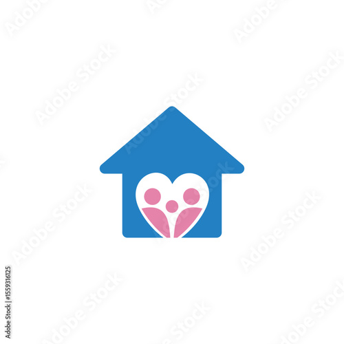 family home care logo with love symbol in flat design style