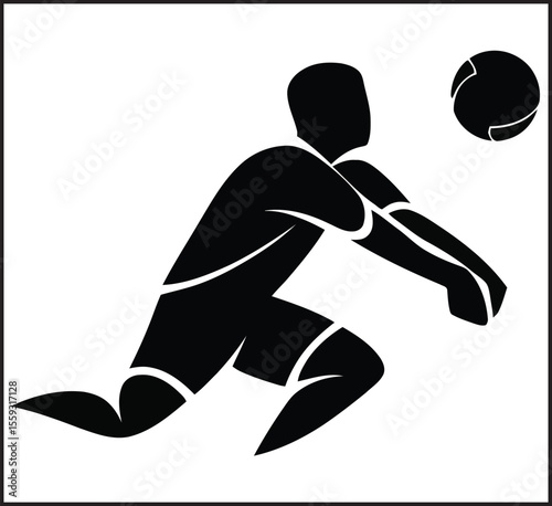 Volleyball Player Dig Silhouette - Sports Athlete Receiving Ball Icon